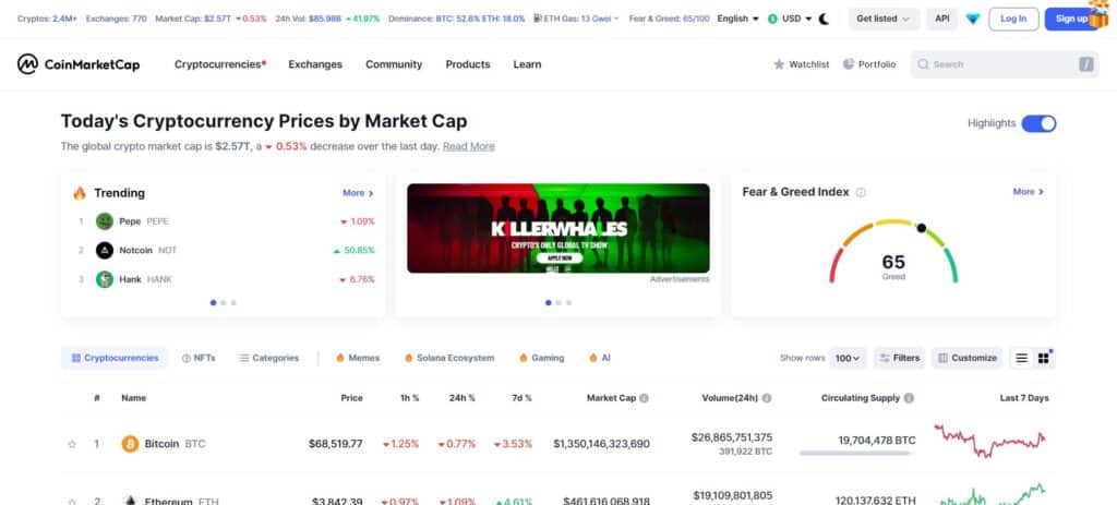 CoinMarketCap  Crypto Portfolio Tracker