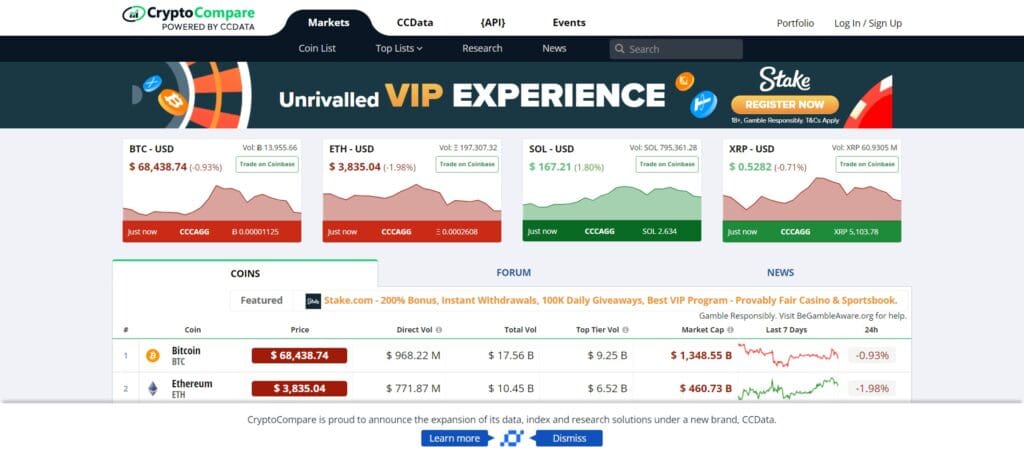 CryptoCompare  Crypto Portfolio Tracker
