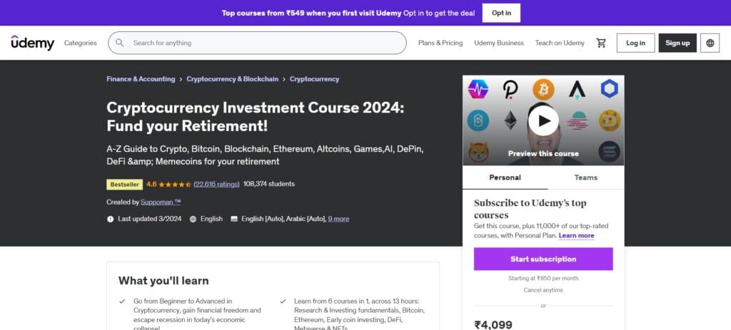  Cryptocurrency Investment Course 2024: Fund Your Retirement!