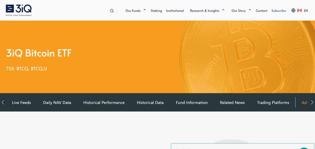 3iQ CoinShares Bitcoin ETF (BTCQ) In Canada