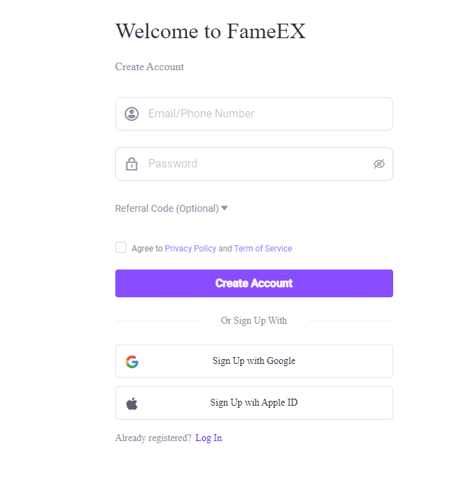 Fameex Exchange Review: Features & Pros & Cons For 2024 3 Click on "Sign Up": Look for the sign-up button on the main page.