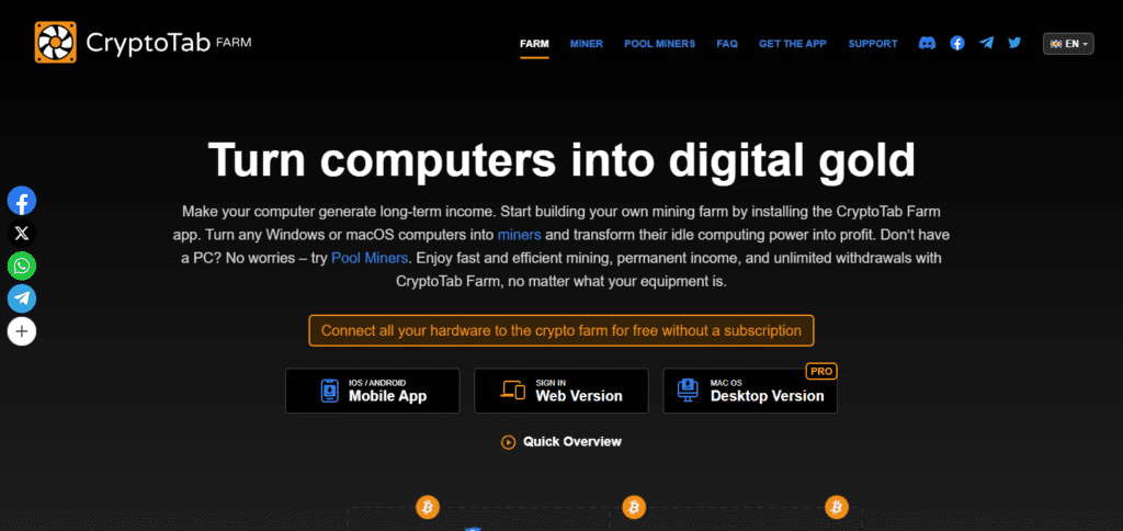 CryptoTab Farm Bitcoin Mining Platform