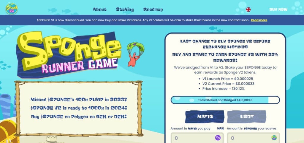 Sponge V2 ($SPONGE) Performing ICO Crypto Coins