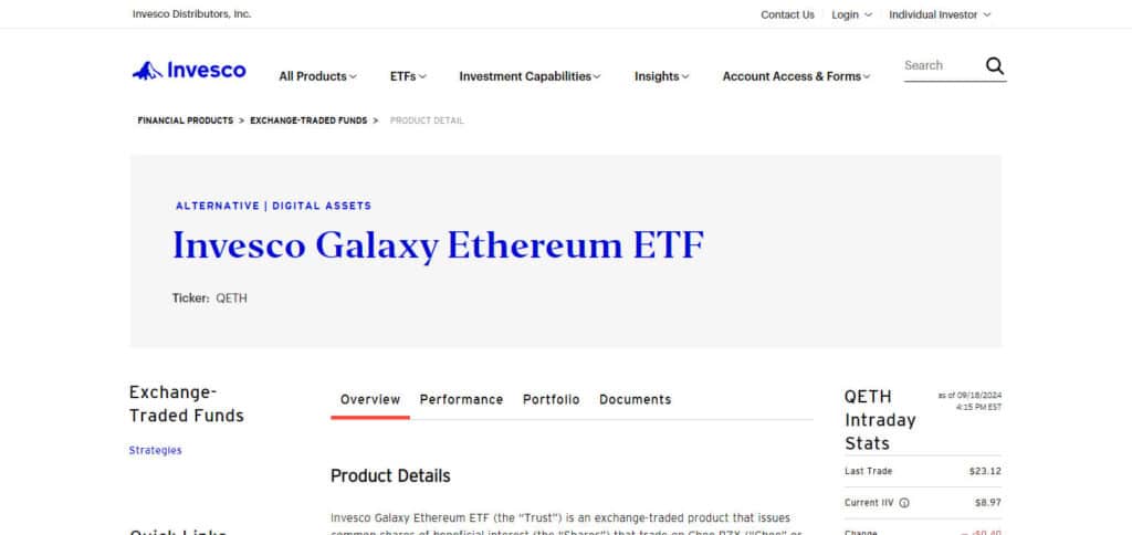 Invesco Galaxy Ethereum ETF (QETH) Ethereum ETF