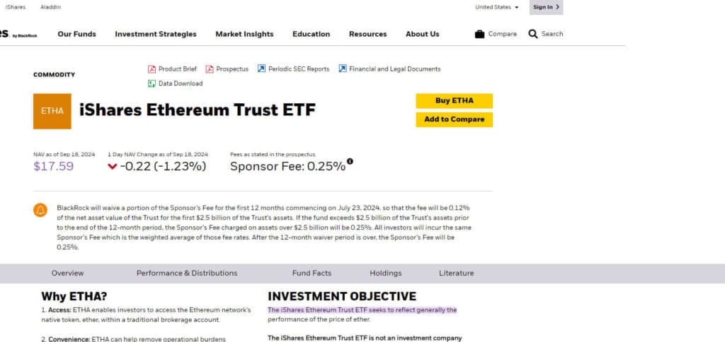 iShares Ethereum Trust (ETHA) Ethereum ETF