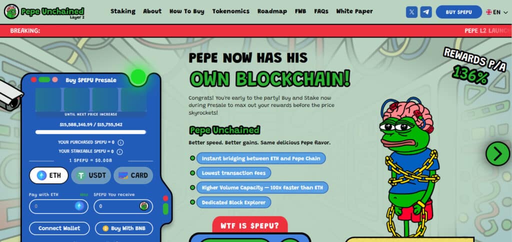 Pepe Unchained Performing ICO Crypto Coins