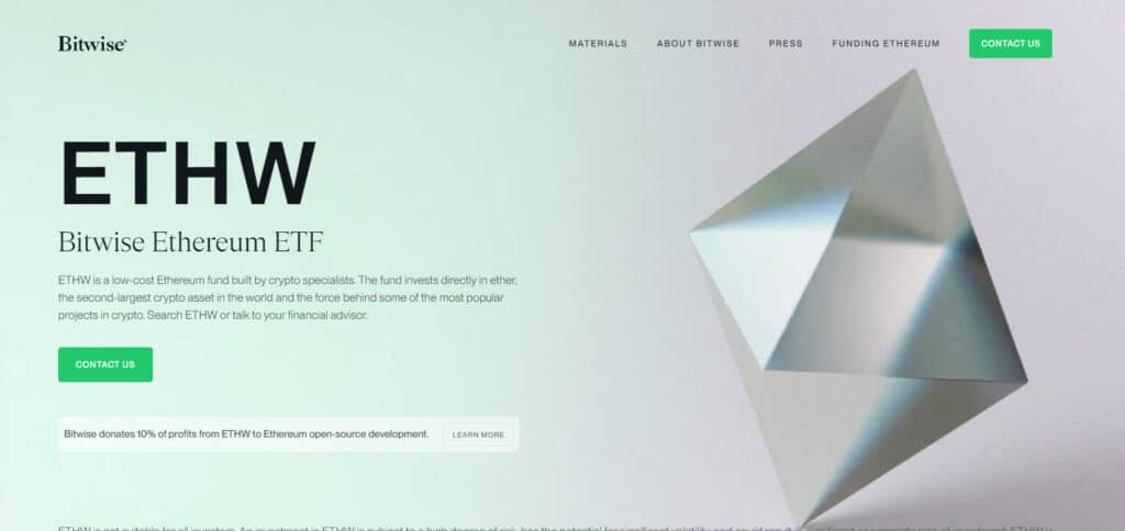 Bitwise Ethererum ETF (ETHW) Ethereum ETF