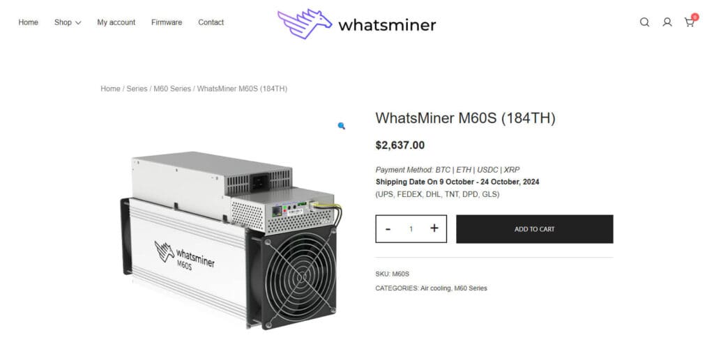 WhatsMiner M60S Bitcoin Mining Machines