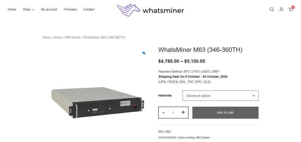 Whatsminer M63 Hydro Bitcoin Mining Machines