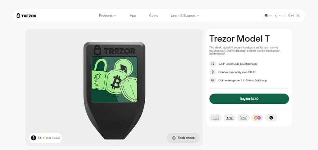 Trezor Model T Bitcoin Cash Wallet