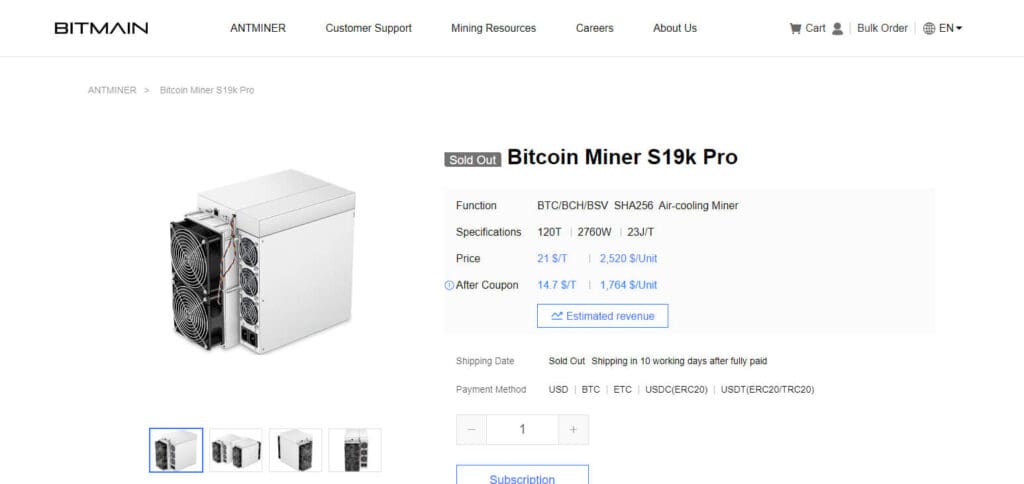 Bitmain AntMiner S19k Pro Bitcoin Mining Machines