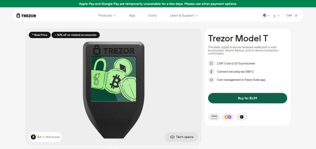 7 Best Crypto Wallets Used In USA : Most Popular Wallets 5 Trezor Model T Crypto Wallet Used In USA
