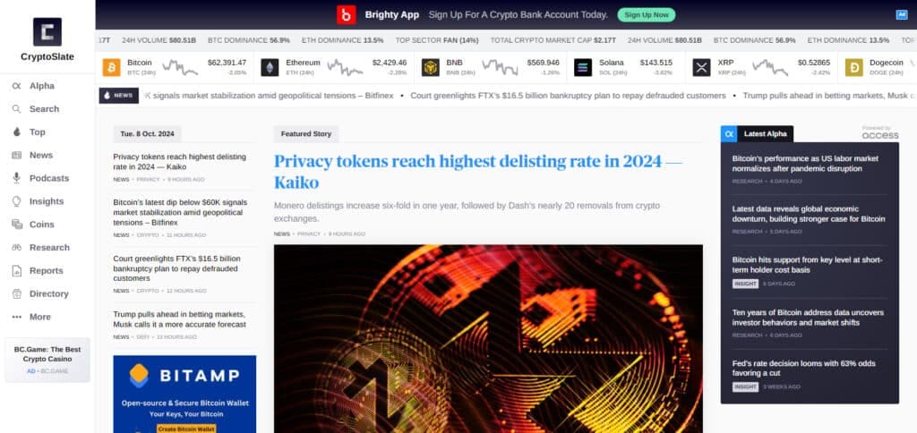 CryptoSlate Websites That Pay You To Write On Cryptocurrency