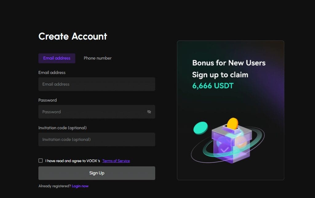How to Sign Up on Voox Exchange?