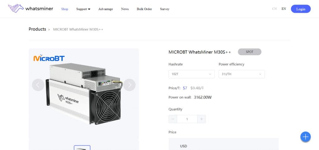 MicroBT WhatsMiner M30S++ Bitcoin Mining Rigs In 2025
