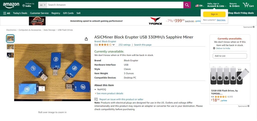 ASICMiner Block Erupter USB Bitcoin Miners