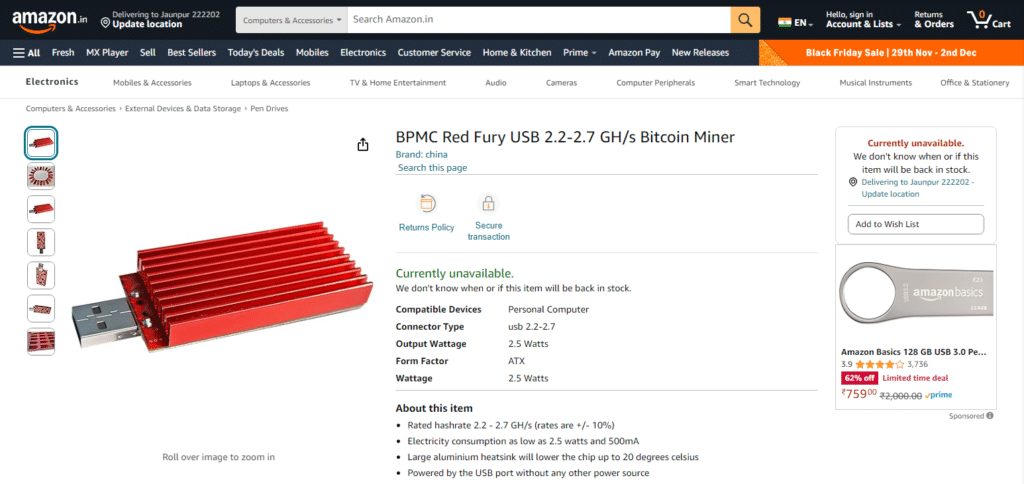 BPMC Red Fury USB USB Bitcoin Miners
