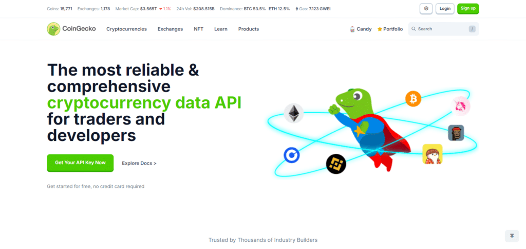 CoinGecko API Blockchain API Providers for Developers