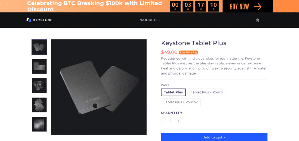 Keystone Tablet Plus Crypto Steel Wallets for Seed Storage