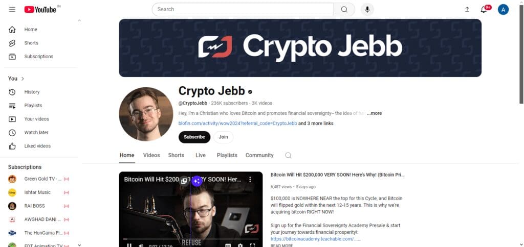 Crypto Jebb Crypto Youtube Channel In USA