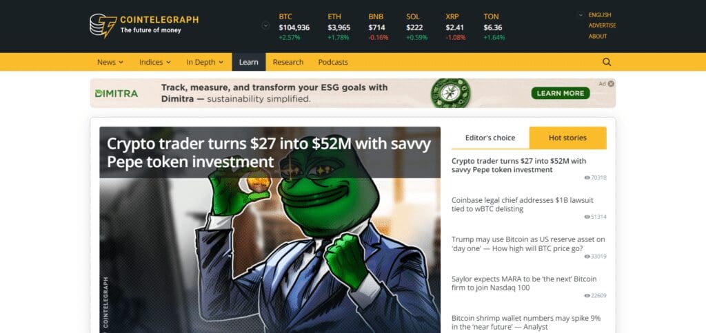 Cointelegraph Cypto News Website In Russia