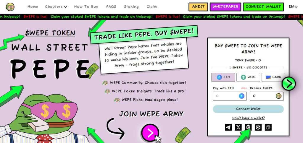 10 Best Frog-themed Coins By Market Cap 8 Wall Street Pepe (WEPE)