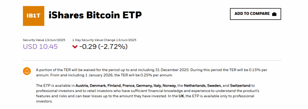  iShares Bitcoin ETP (XS2940466316)