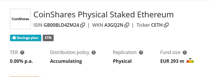 oinShares Physical Staked Ethereum (GB00BLD4ZM24)