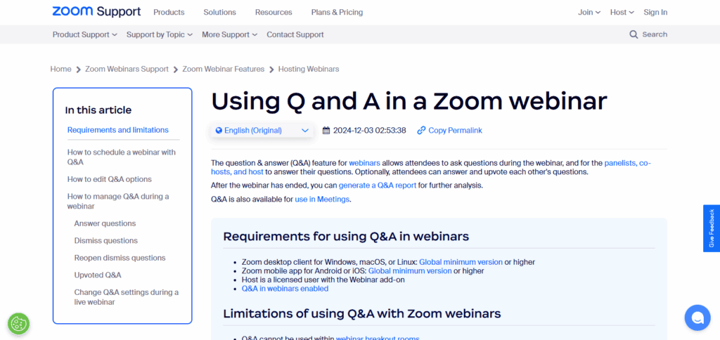 Zoom Webinar Q&A