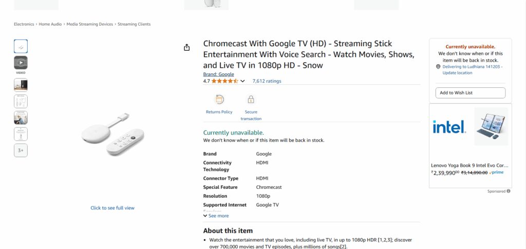 Chromecast with Google TV (HD)