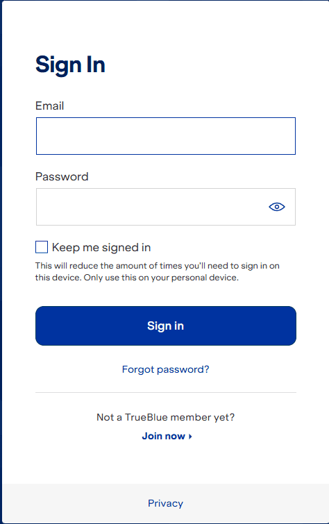 Sign into your TrueBlue Account