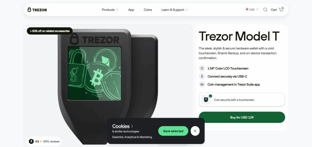 9 Best Bitcoin Wallet with military-grade Security 3 Trezor Model T