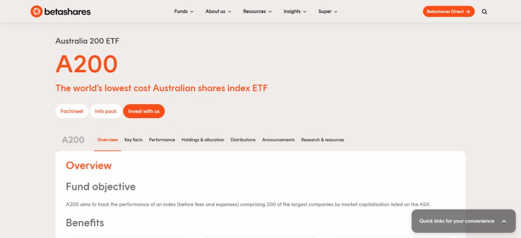 BetaShares Australia 200 ETF (A200)