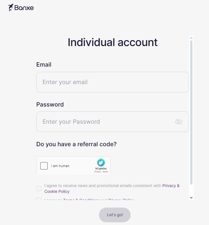 Sign Up on Banxe