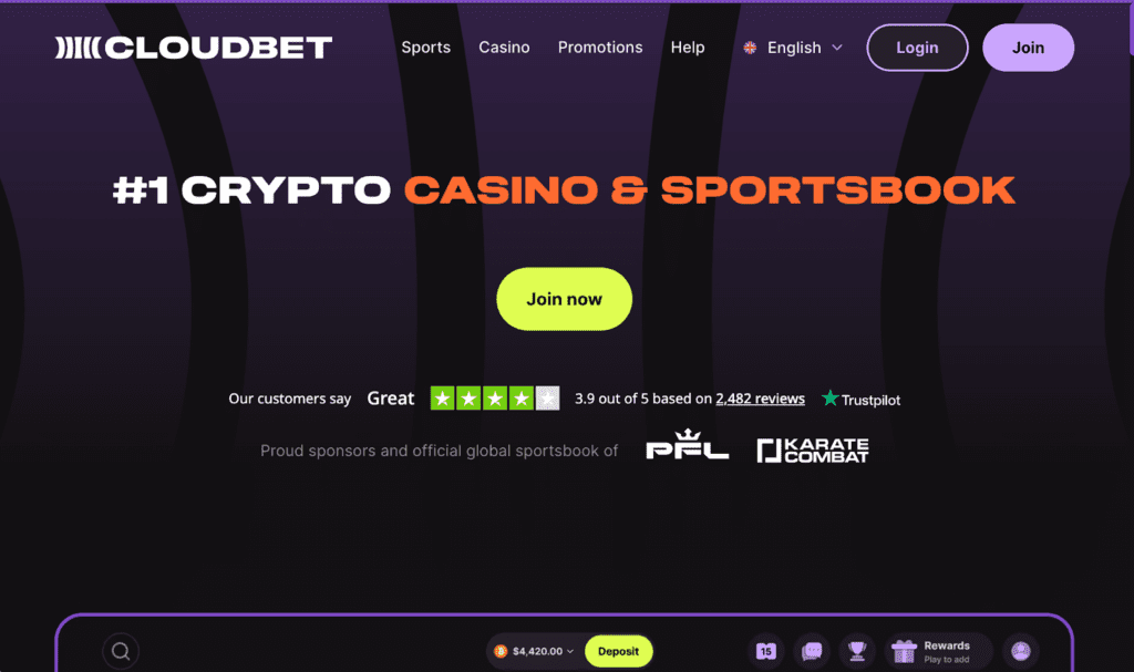 Alt text: Cloudbet platform displaying sports betting markets and casino gaming options.