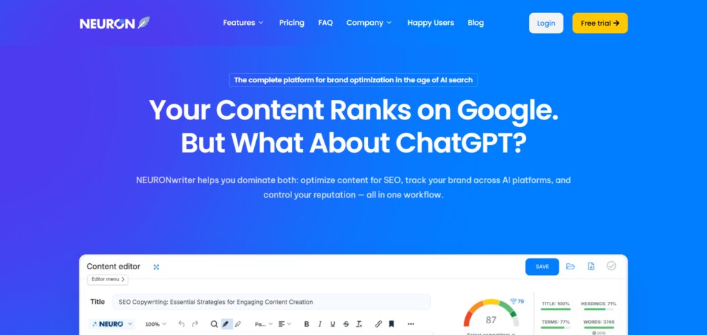11 Best AI SEO Tools for Finance Bloggers 6 Neuron Writer.