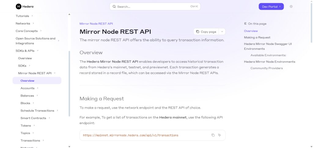 Hedera Mirror Node APIs