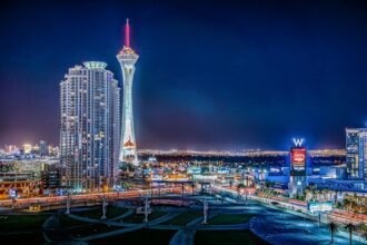 view of metropolitan area at night