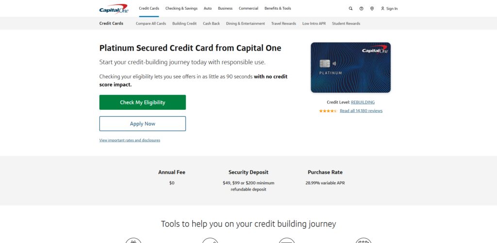 Top 10 Capital One Credit Cards for Low and Fair Credit Scores 3 Capital One Platinum Secured