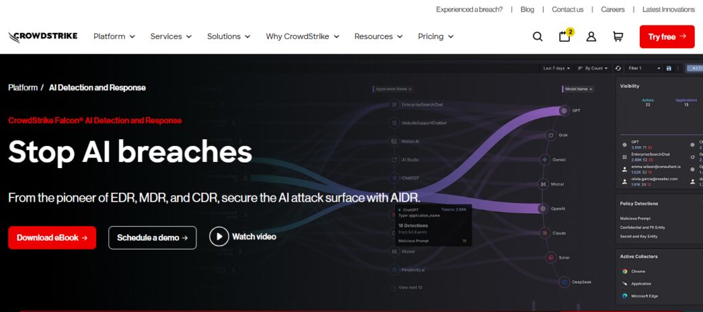 10 Best AI Cybersecurity Tools to Protect Businesses Online 2 CrowdStrike Falcon AI