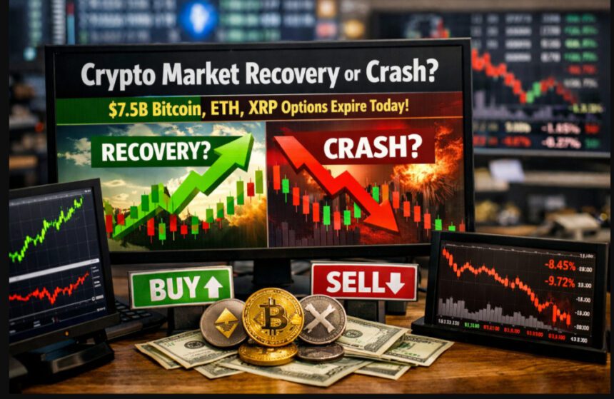 Crypto Market Recovery or Crash? $7.5B Bitcoin, ETH, XRP Options Expire Today