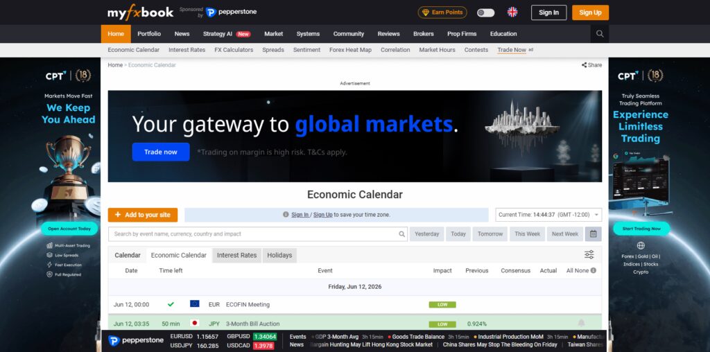 10 Best AI-Driven Economic Calendars for News Trading! 5 Myfxbook Calendar